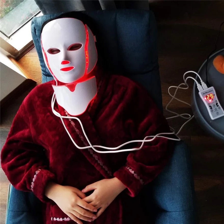 At-home LED mask ritual with controller